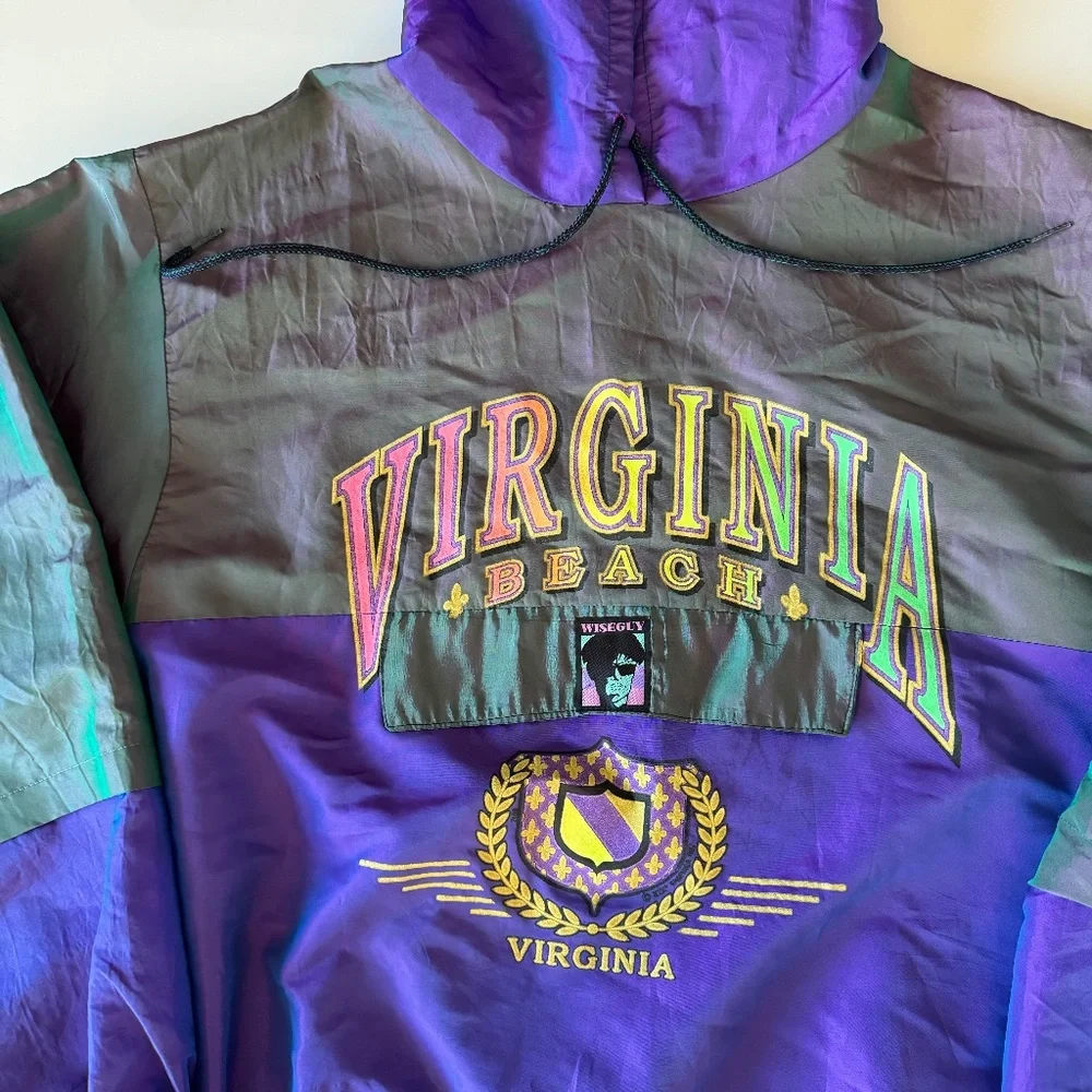 Vintage 90s Virginia Beach Windbreaker Jacket Mens OS Iridescent USA Wise Guy